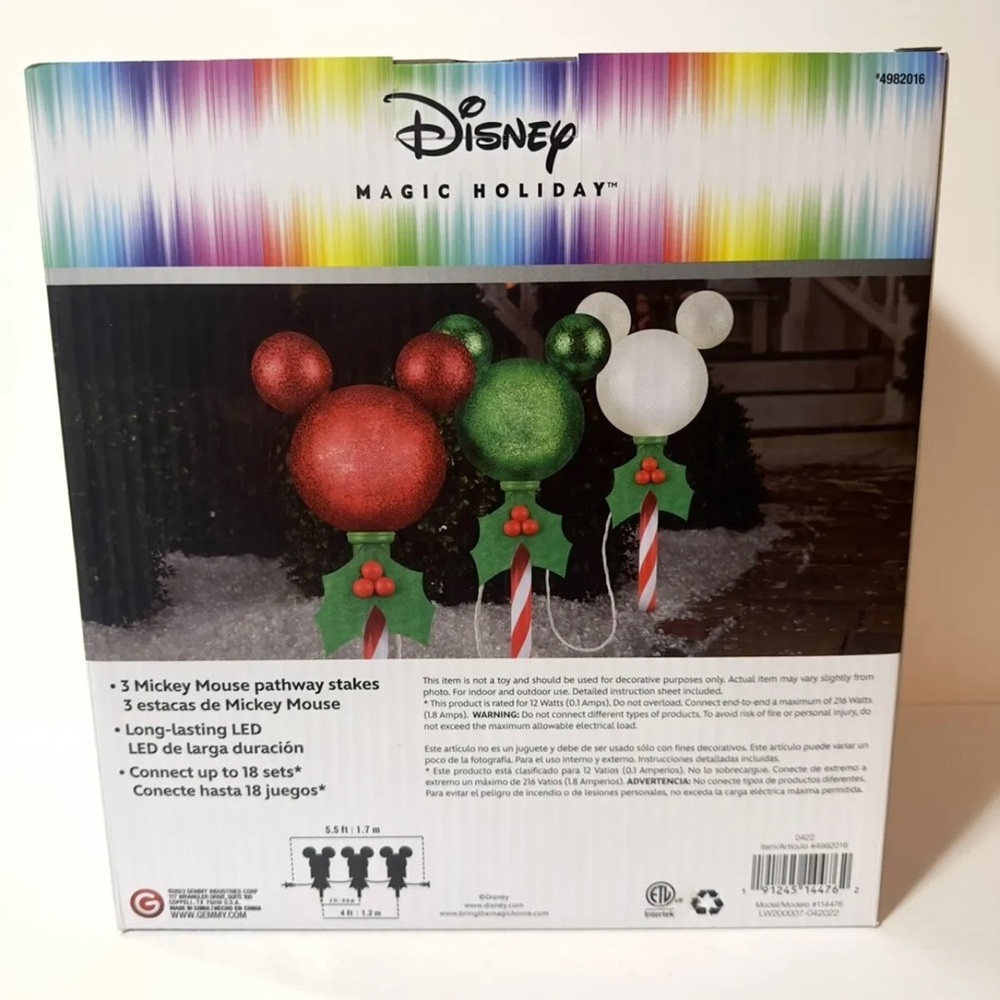 New Disney Christmas Mickey Mouse Ears Light Up Pathway Stake Lights Set Of 3 - Picture 2 of 3